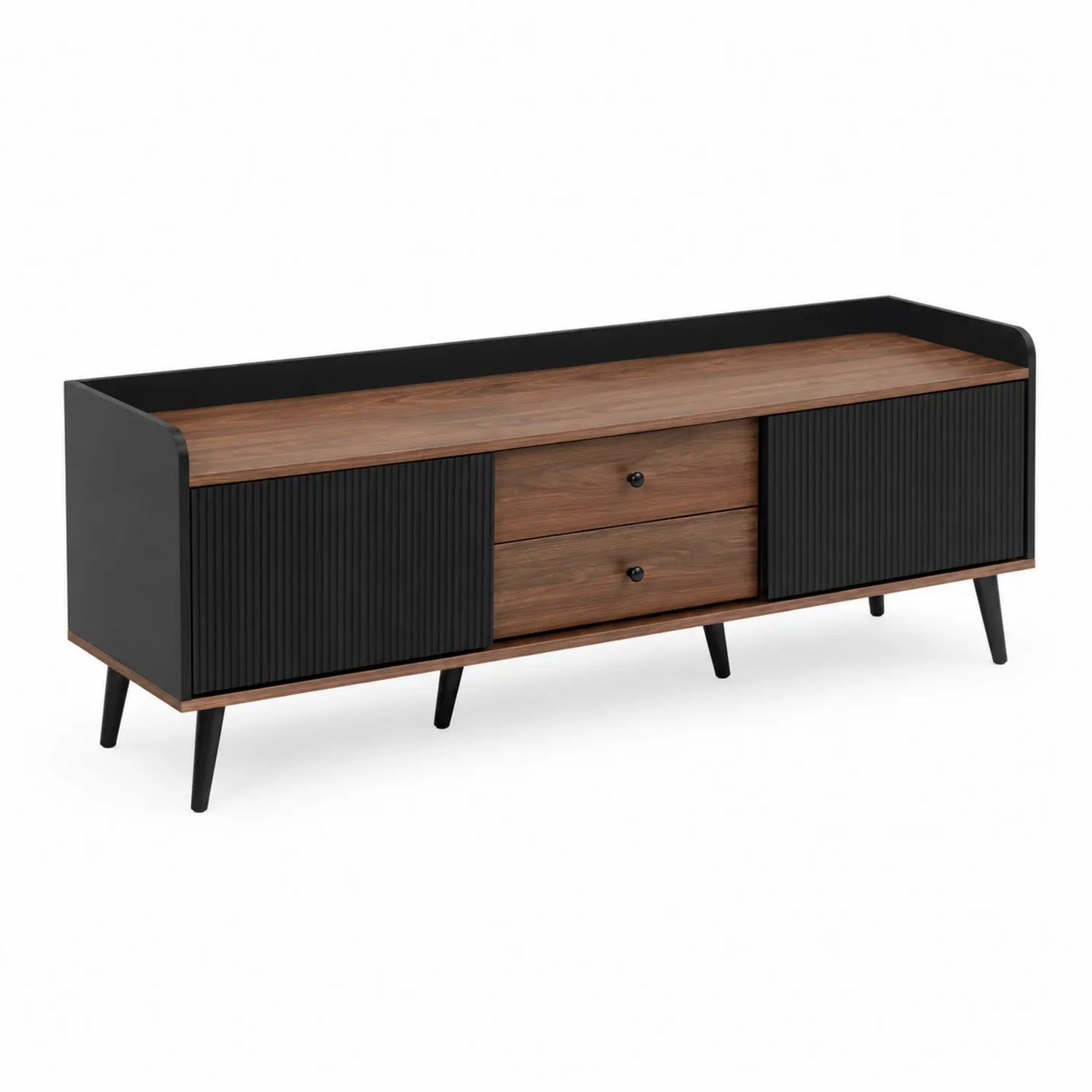TV-Schrank Holzfurnier Schwarz/Walnuss mit Metallbeinen