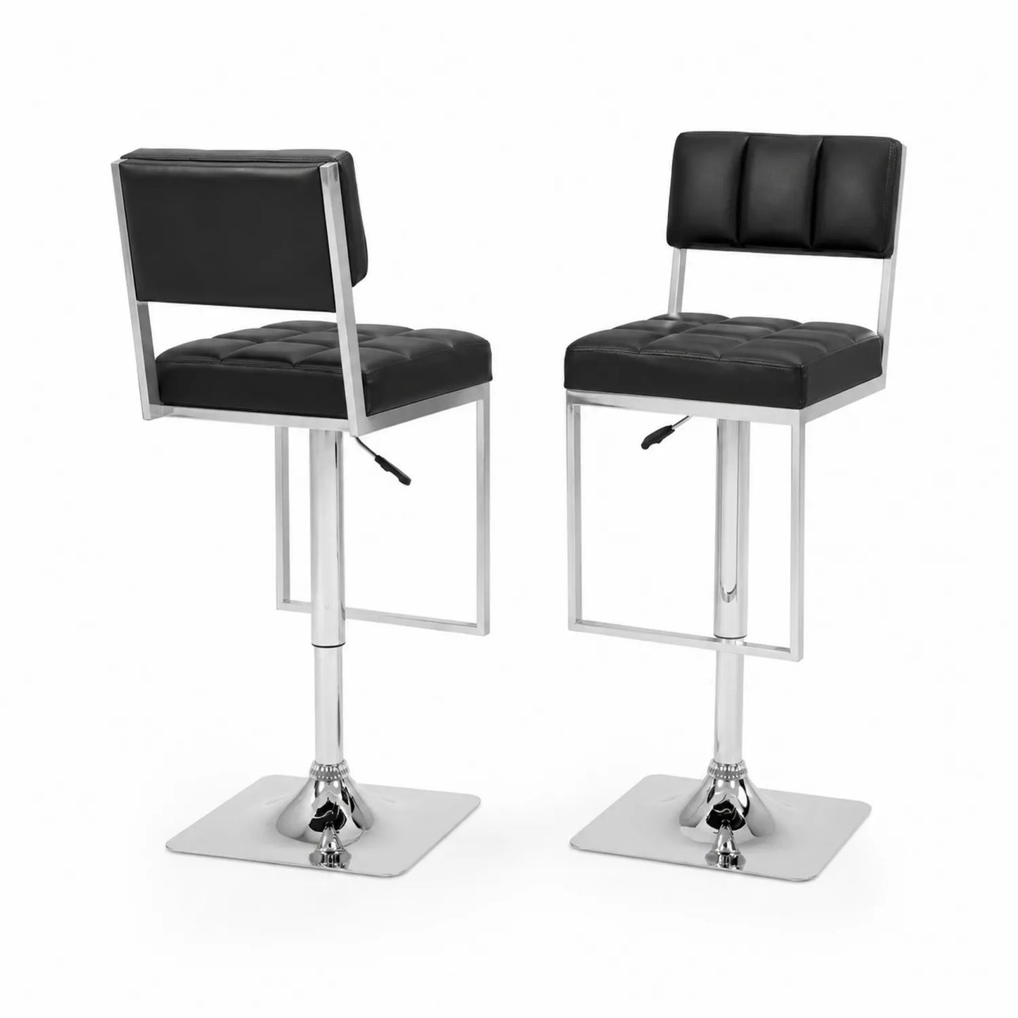 2er Set Höhenverstellbare Barhocker Kunstleder Schwarz Chrom