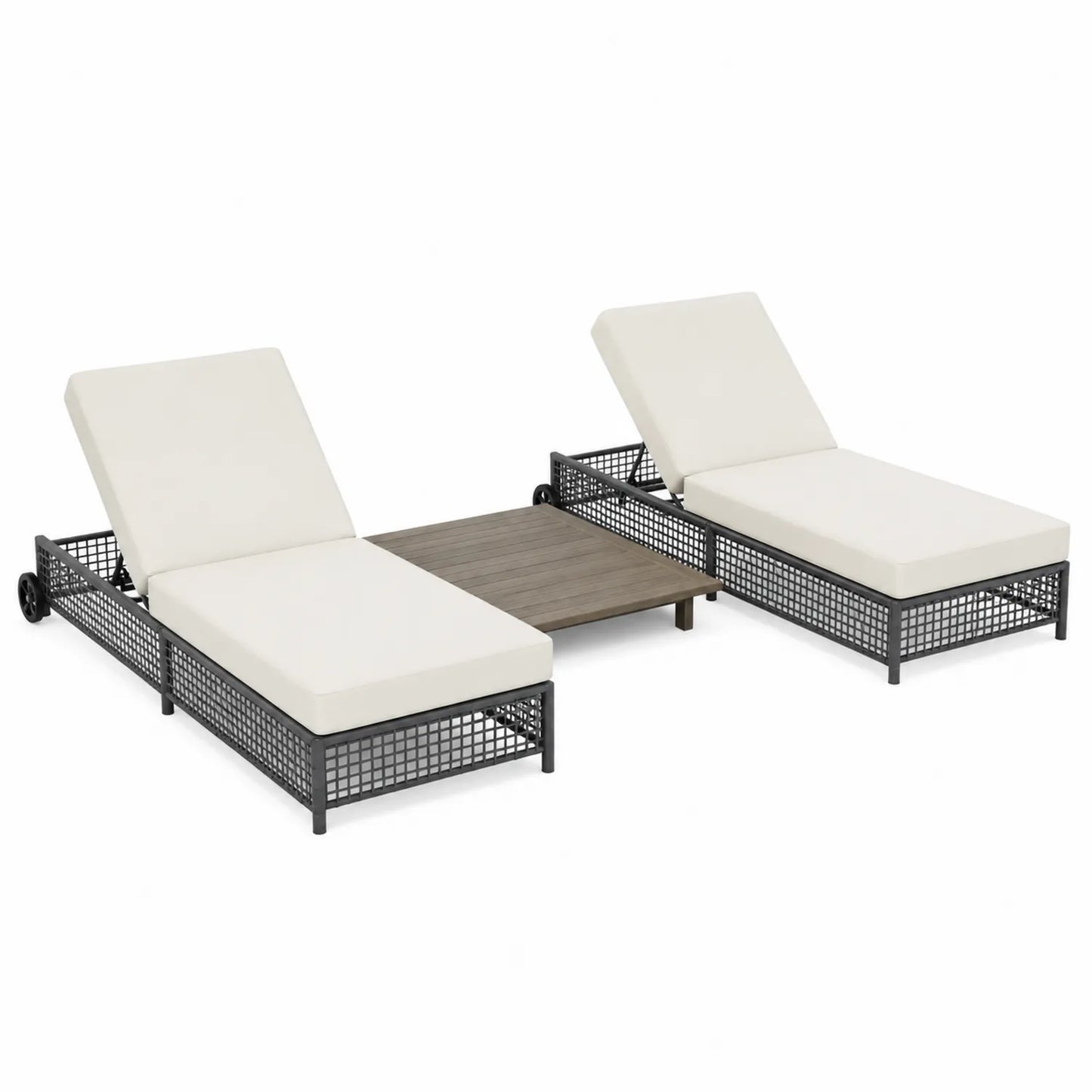 Gartenliege-Set mit Stahlwabenstruktur und Polyesterpolstern