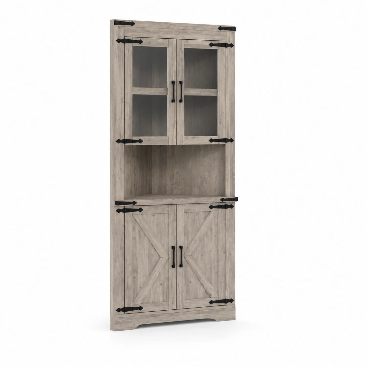 Buffetschrank aus Holz mit Glastüren 200x90x40 cm Natur
