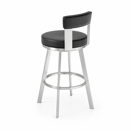 Barhocker Edelstahl Schwarzes Kunstleder