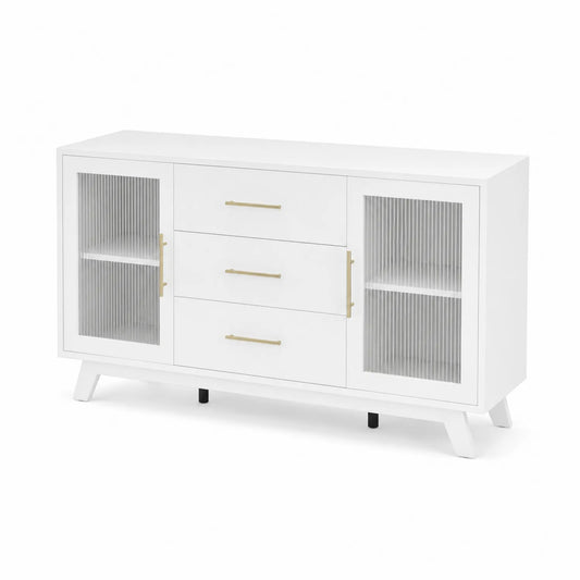 Weißes Sideboard aus MDF mit gehärtetem Glas
