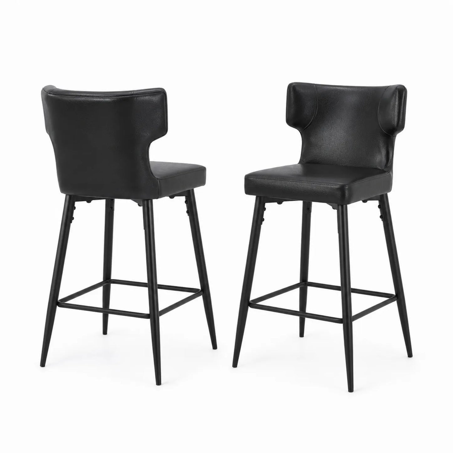 2er-Set Barhocker aus Kunstleder und Metall, Schwarz