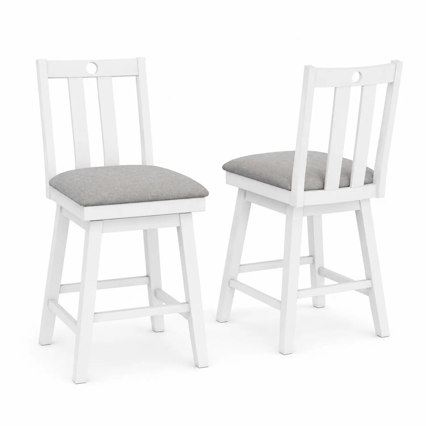 Barhocker Set Weiß Grau Massivholz Polyesterpolsterung