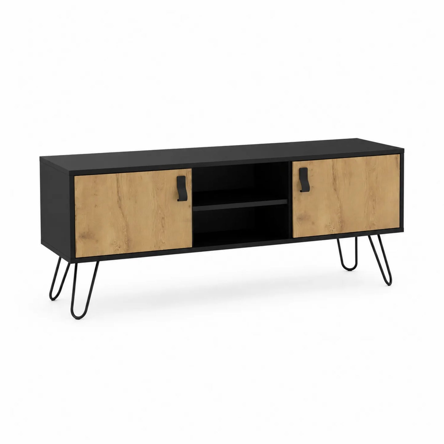 TV-Schrank 120cm MDF Schwarz Metallbeine