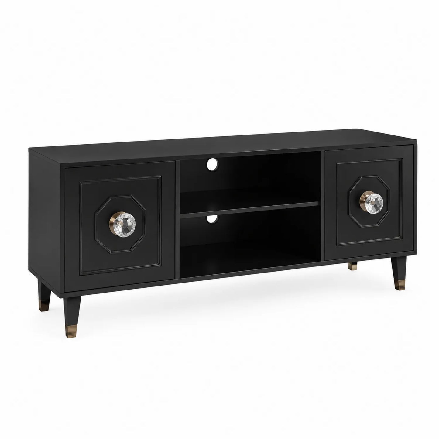 Schwarzes TV-Möbel aus MDF mit Glasknöpfen