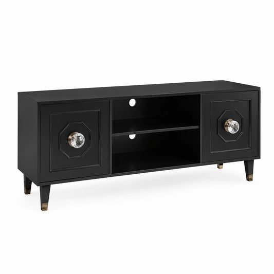Schwarzes TV-Möbel aus MDF mit Glasknöpfen