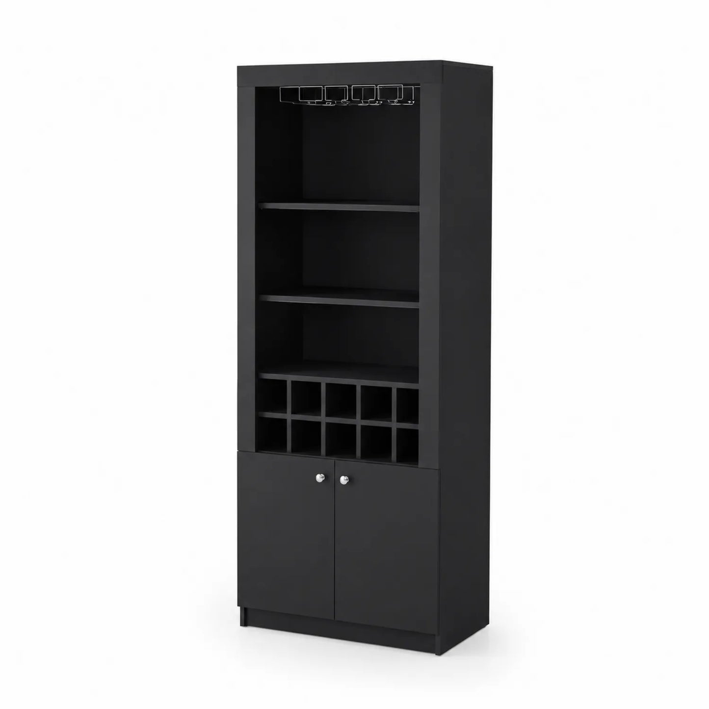 Hohes Sideboard mit Weinregal aus MDF Schwarz 180x60x35cm